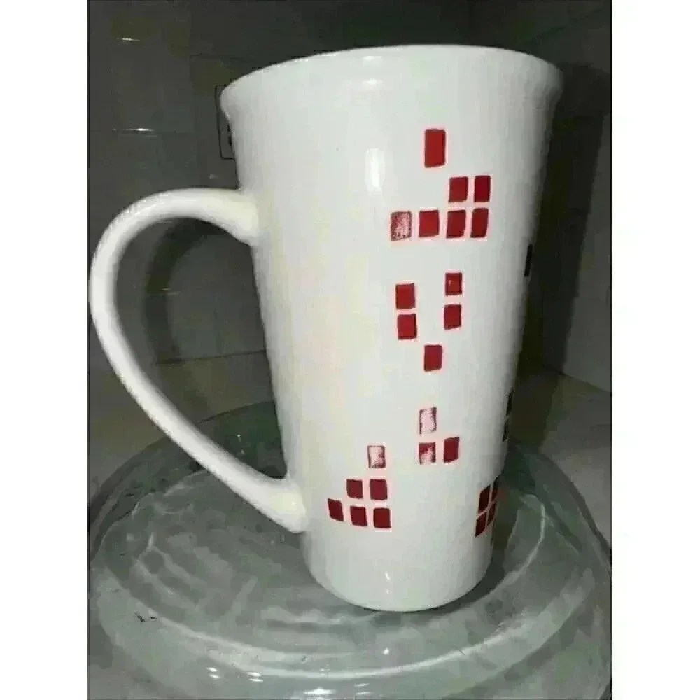 Starbucks 2014 Tall White Mug w/ Red Pine Tree Block Graphics 17.8 oz Preowned